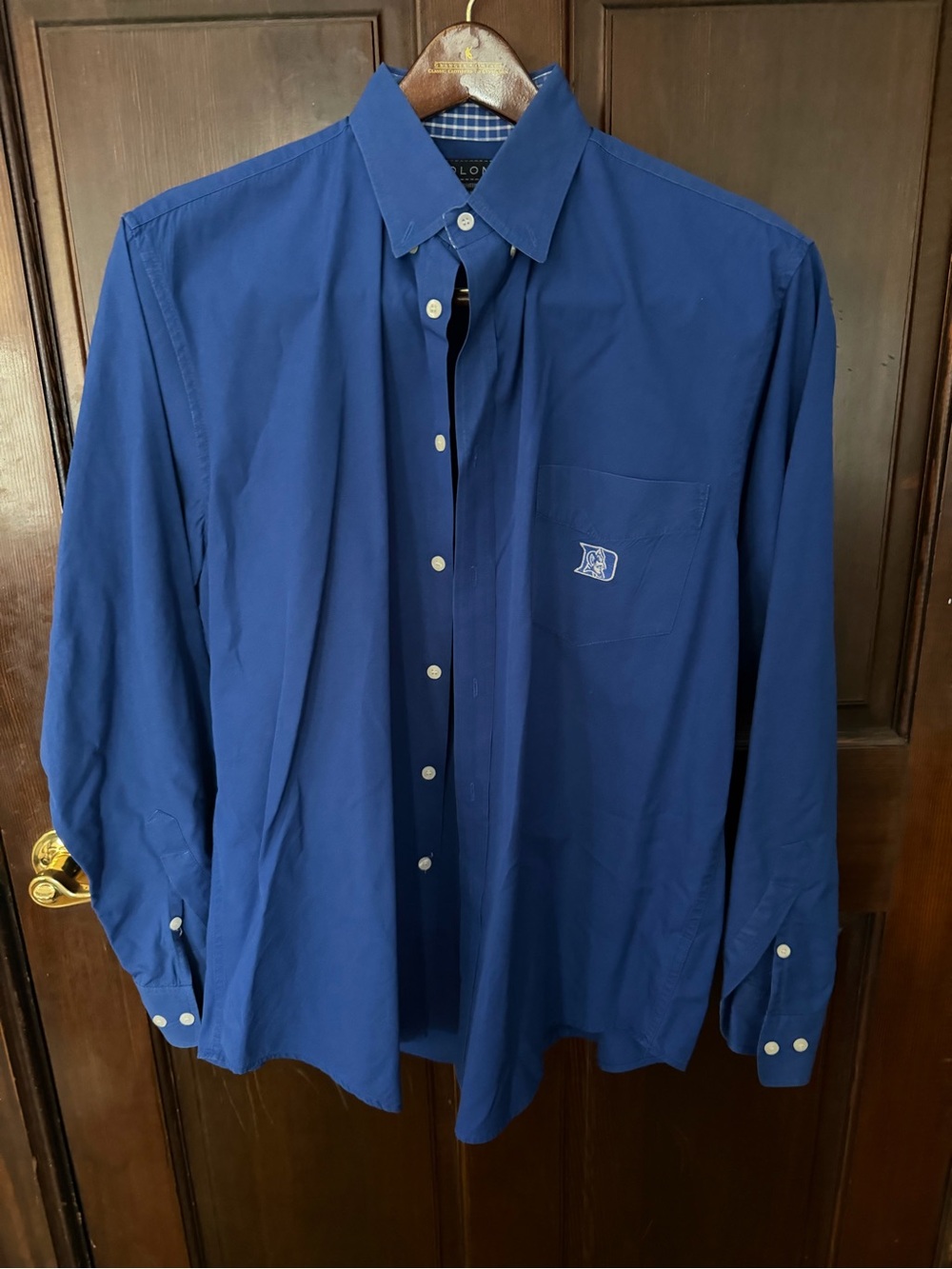 Men's Deep Blue Button-Down Dress Shirt with Chest Pocket